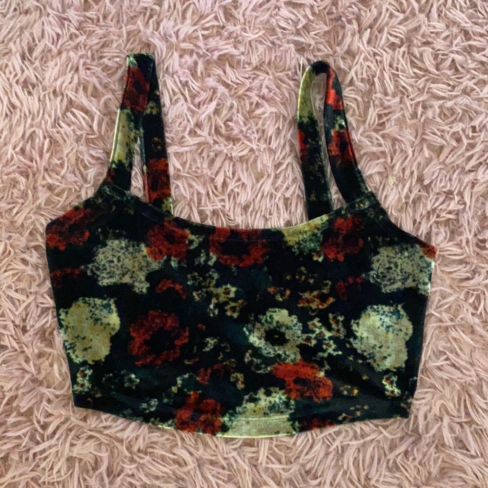 Ecote Floral Velvet Crop Top - Size Small
